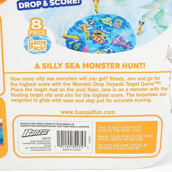 BANZAI Monster Drop Torpedo Pool Party Game 8 pc Sinking Water‎ Toy Dive Sticks - Picture 7 of 7